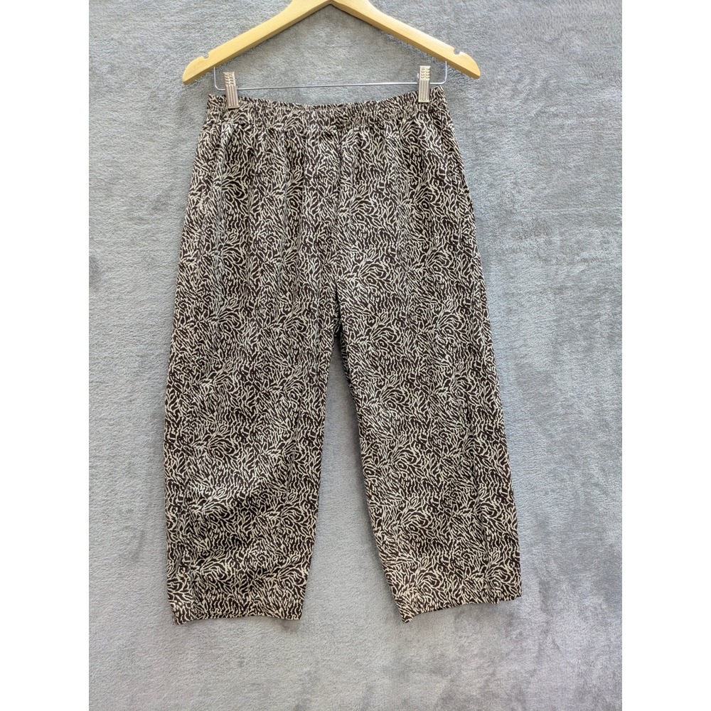 Boho Abstract Print Crop Pants Womens Medium Brown Cotton Stretch Cathy Daniels